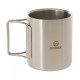 Domex double-walled stainless steel camping mug with folding handles and 210ml capacity for hiking, camping, travel and outdoor use