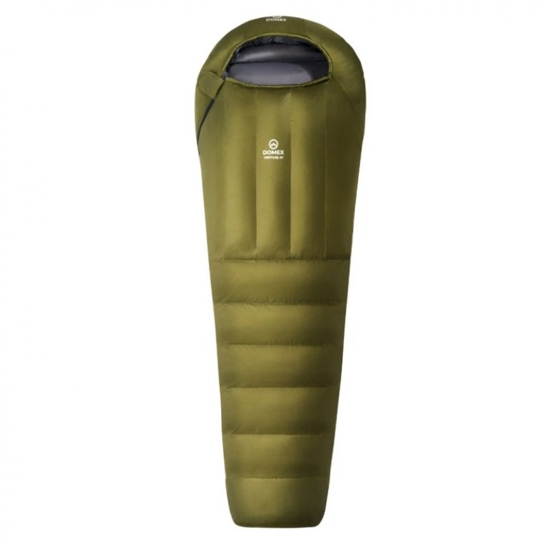 Domex Venture 3-Season -10C sleeping bag in olive green featuring hydrophobic duck down insulation for camping, hiking and backpacking adventures