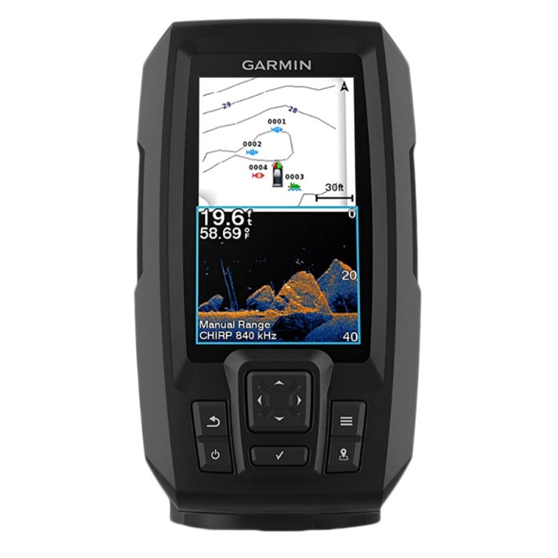 Garmin STRIKER Vivid 4cv fishfinder with CHIRP ClearVu sonar and GT20 TM transducer featuring vivid color display for boat and kayak fishing