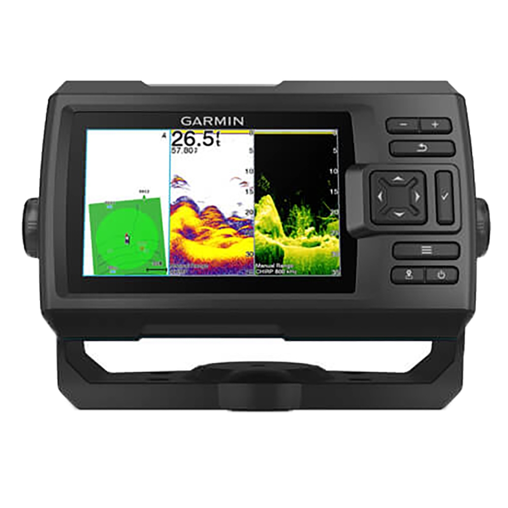 Garmin STRIKER Vivid 5cv fishfinder with CHIRP ClearVu sonar and GT20 TM transducer featuring vivid color display for marine fishing boats and kayaks