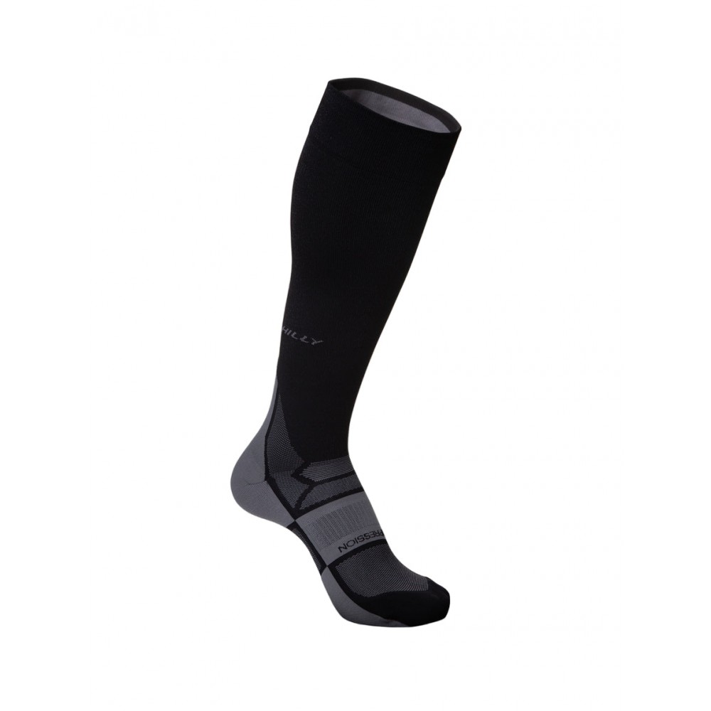 Hilly Pulse Compression Running Socks Minimum Cushion Black Grey Hilly Pulse compression running socks with minimum cushioning, graduated compression support and breathable fabric designed for running, recovery and endurance sports performance