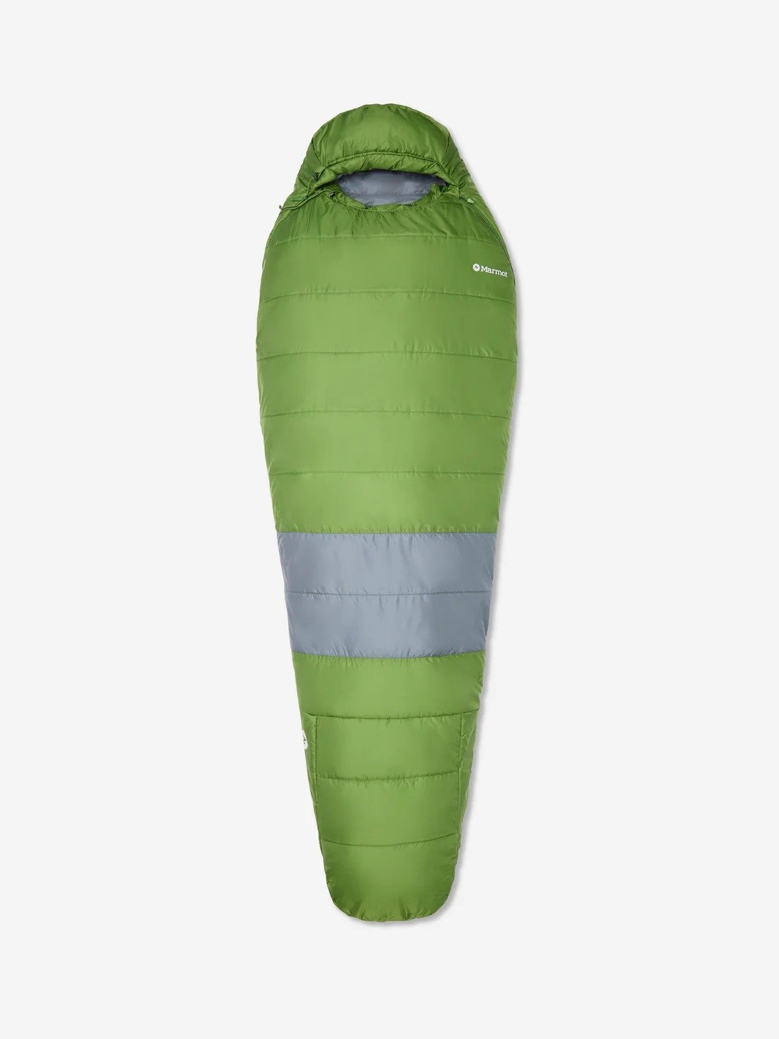 Marmot Trestles Elite Eco 30 sleeping bag in foliage green and steel onyx rated to -1C with insulated mummy design for camping backpacking and hiking