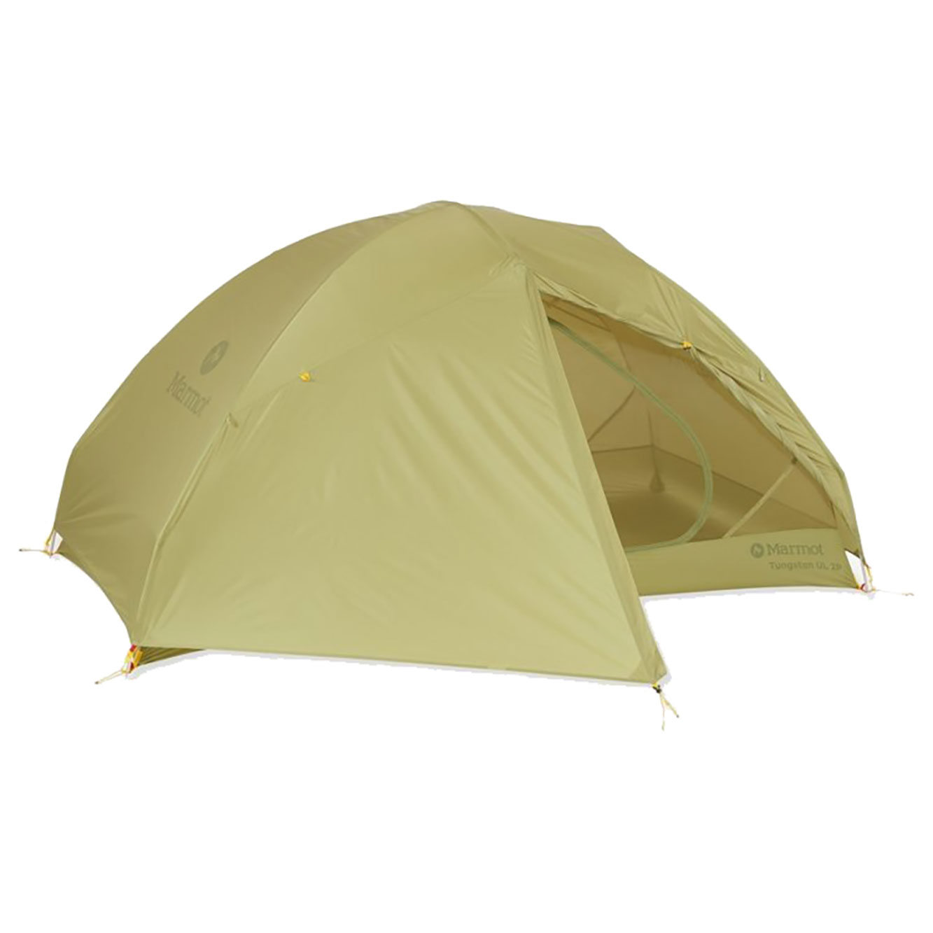 Marmot Tungsten Ultralight 2-person backpacking tent in wasabi green with waterproof rainfly lightweight design and spacious vestibule for hiking and camping