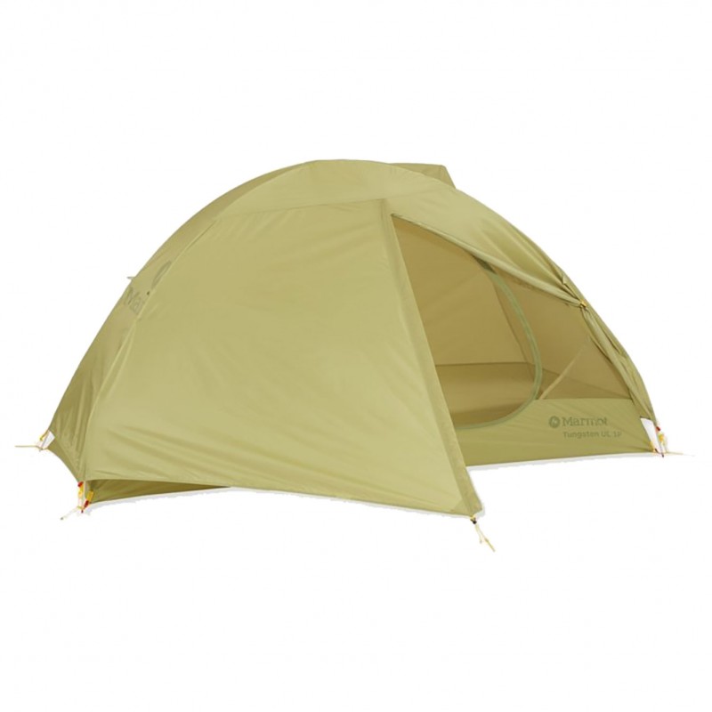 Marmot Tungsten Ultralight Solo Tent in Wasabi green colour featuring lightweight single-person backpacking tent design with vestibule and weather-resistant rainfly