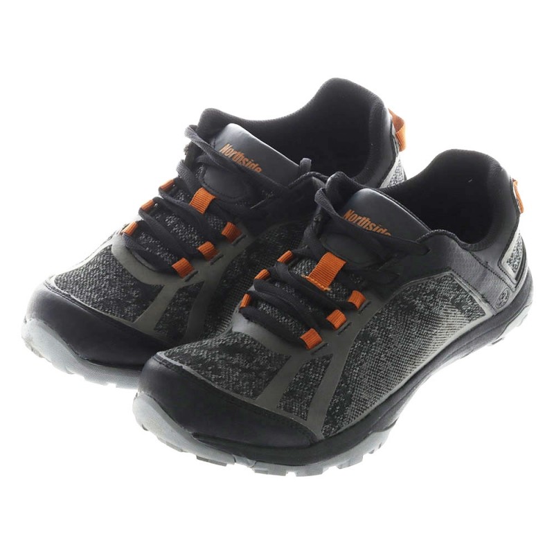 Northside Belmont Trek men’s hiking shoes in black and orange featuring lightweight breathable mesh construction flexible traction sole and durable outdoor trail design
