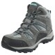 Women’s Northside Freemont mid hiking boots in grey and aqua featuring waterproof construction rugged traction sole cushioned ankle support and durable outdoor hiking design