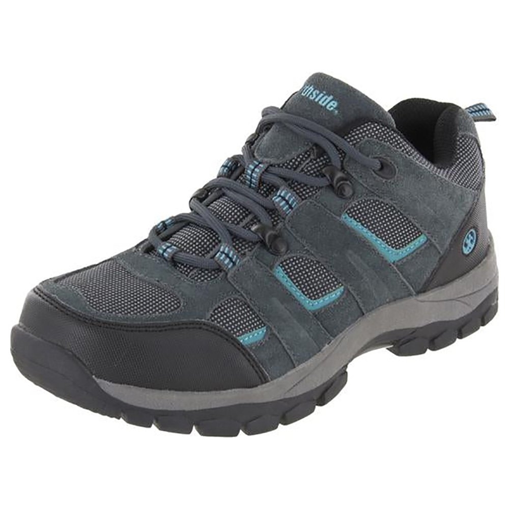 Northside Monroe women’s low hiking boots in dark grey and dark turquoise with rugged traction outsole cushioned support breathable mesh panels and durable trail-ready design