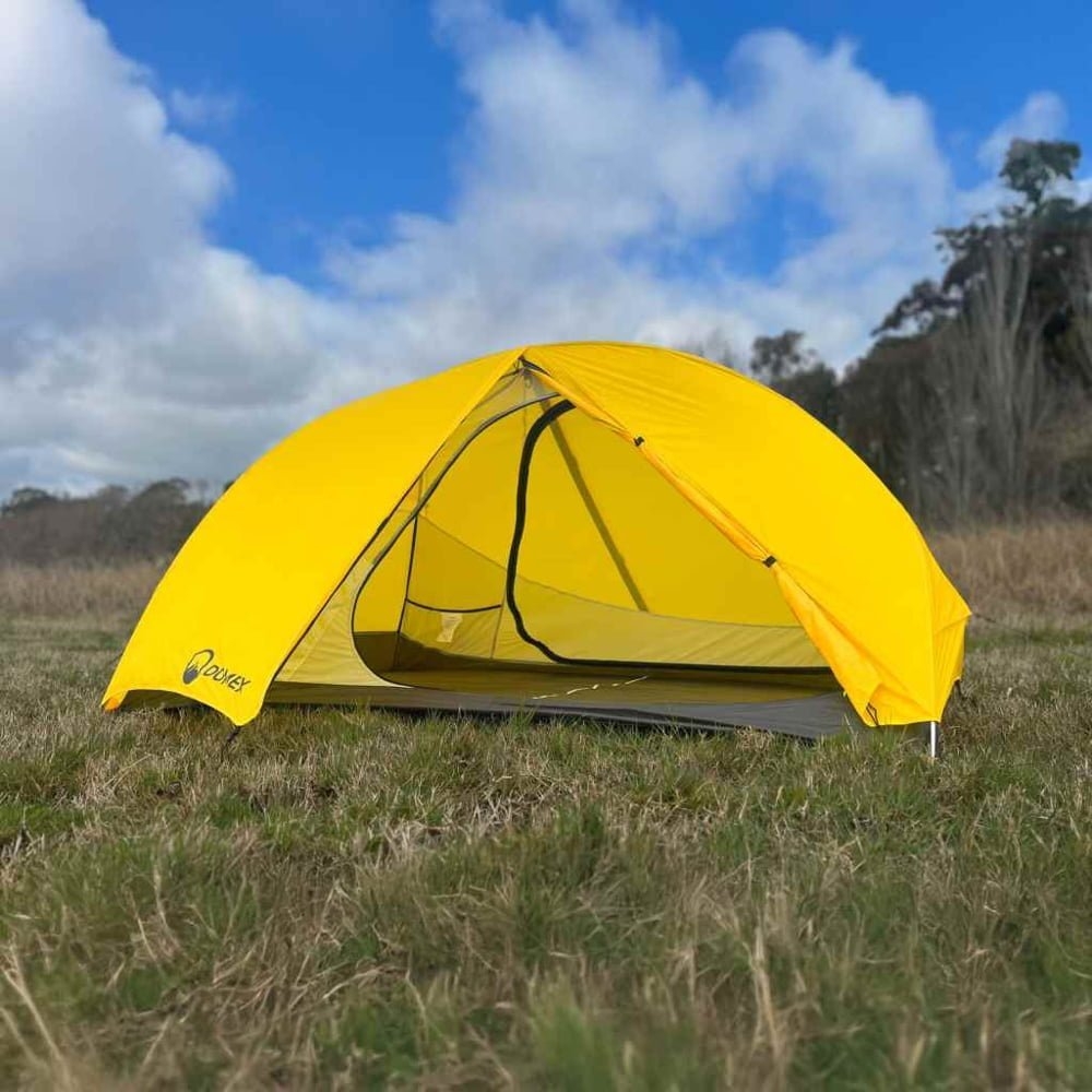 Domex Ascent 2-3 Person Lightweight Tramping Dome Tent Domex Ascent lightweight 2-3 person tramping dome tent in yellow designed for hiking, backpacking, camping and outdoor adventures