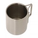 Domex double-walled stainless steel camping mug with folding handles and 210ml capacity for hiking, camping, travel and outdoor use