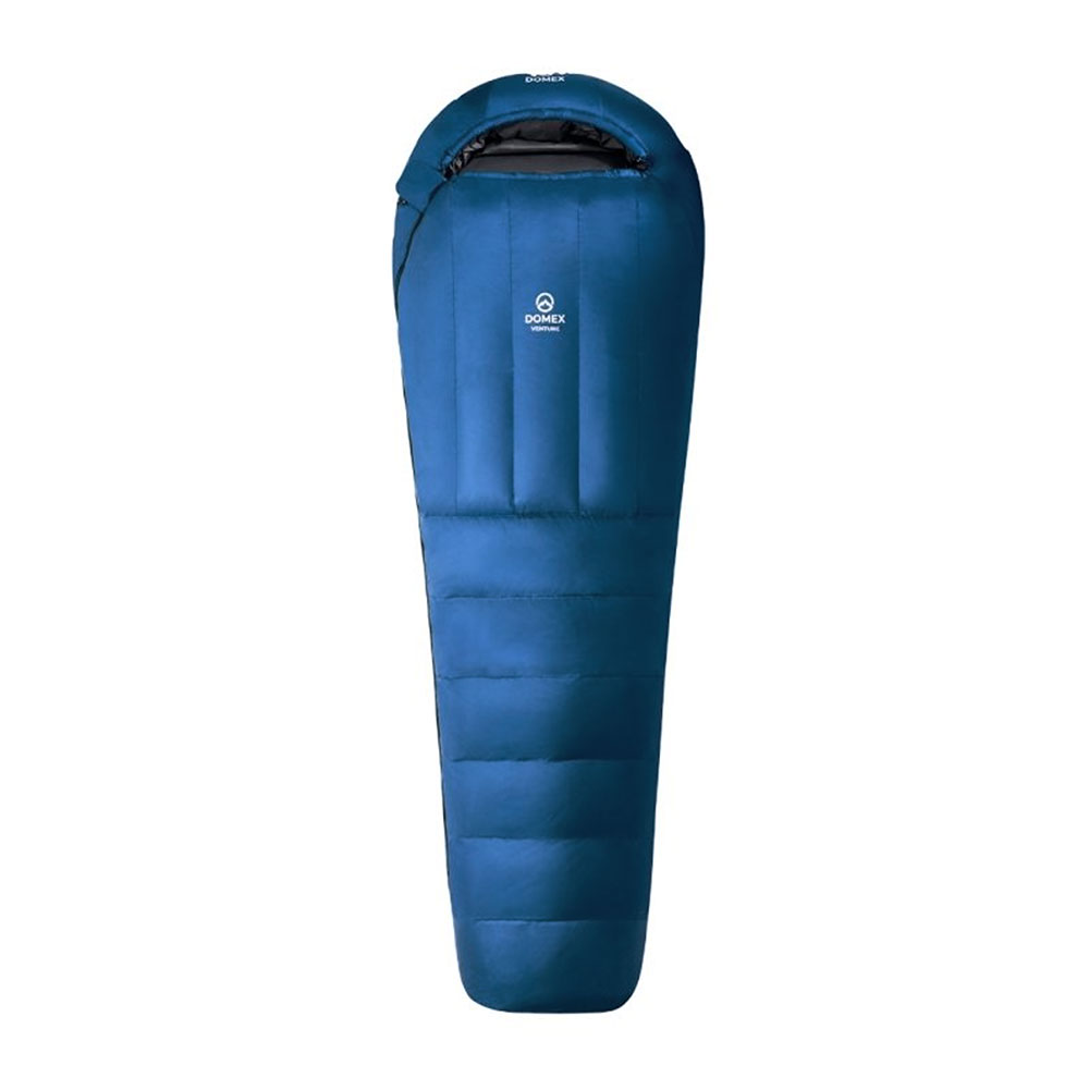 Domex Venture 3-Season -10C sleeping bag in midnight blue featuring hydrophobic duck down insulation for hiking, camping and backpacking adventures
