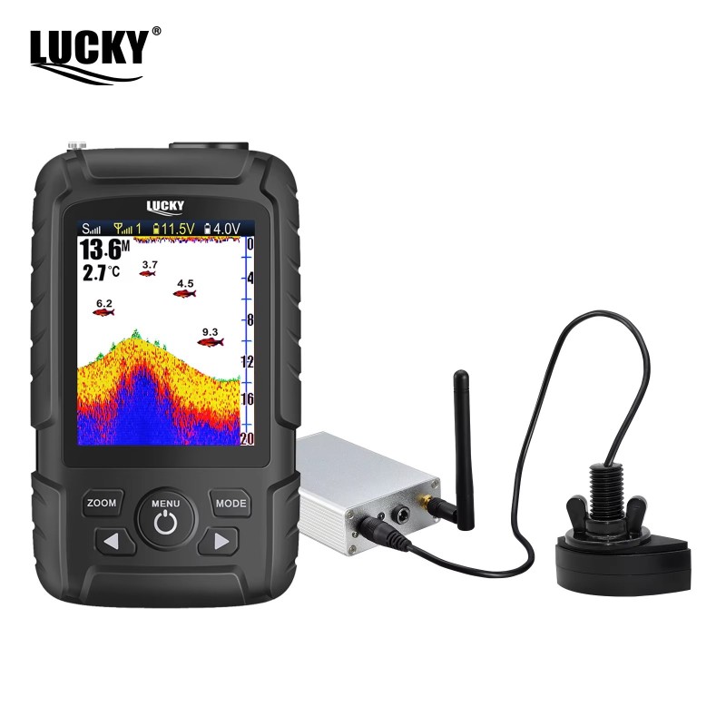 LuckyLaker wireless portable fish finder with colour LCD display wireless sonar transducer and rechargeable receiver for kayak boat and shore fishing