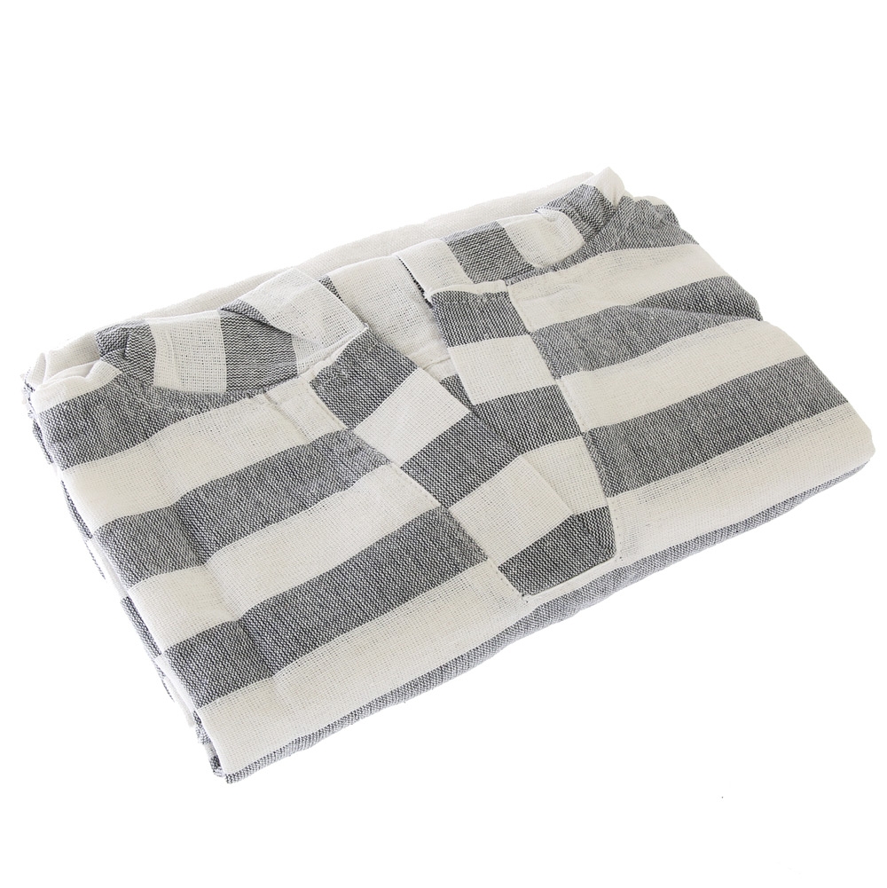 Grey and white striped hand-loomed cotton beach fouta poncho with hood lightweight breathable towel poncho with tassel hem for beach and spa use