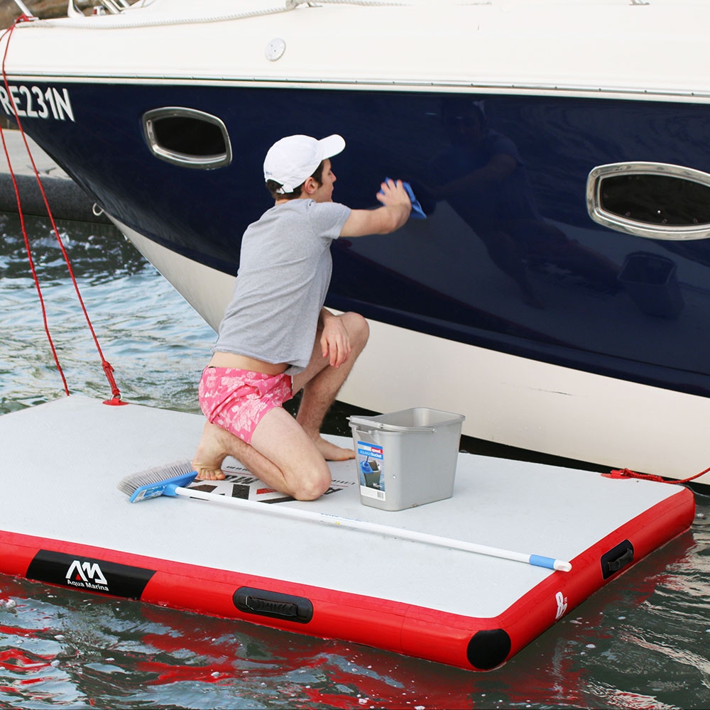 Aqua Marina Island inflatable air platform package including portable floating dock platform hand pump and carry bag for boating swimming and water recreation