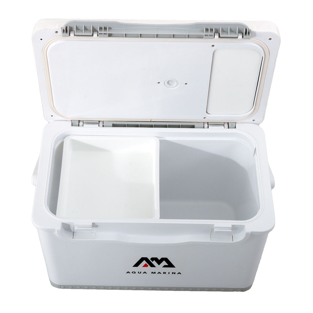 Aqua Marina portable 22 litre cooler box with integrated folding seat designed for paddleboards SUP fishing kayaks and small inflatable boats