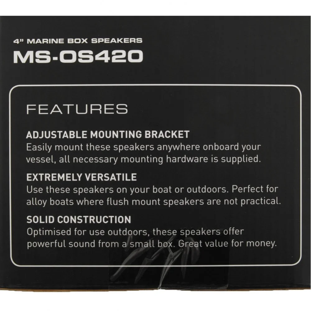 Fusion 2-Way Marine Box Speakers 4in 100W White Pair Pair of Fusion 4 inch 2-way marine box speakers in white with waterproof construction designed for boats yachts outdoor audio and marine entertainment systems