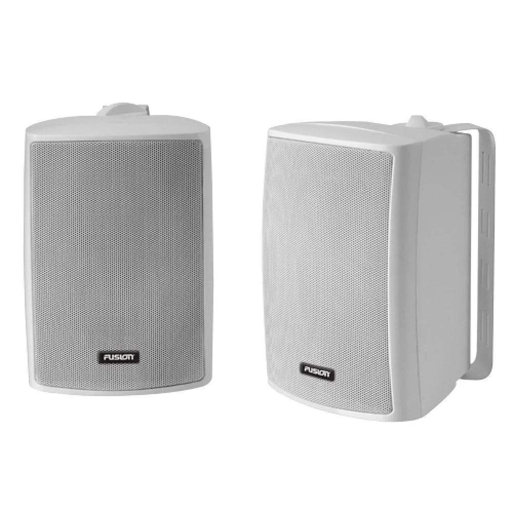 Fusion 2-Way Marine Box Speakers 4in 100W White Pair Pair of Fusion 4 inch 2-way marine box speakers in white with waterproof construction designed for boats yachts outdoor audio and marine entertainment systems