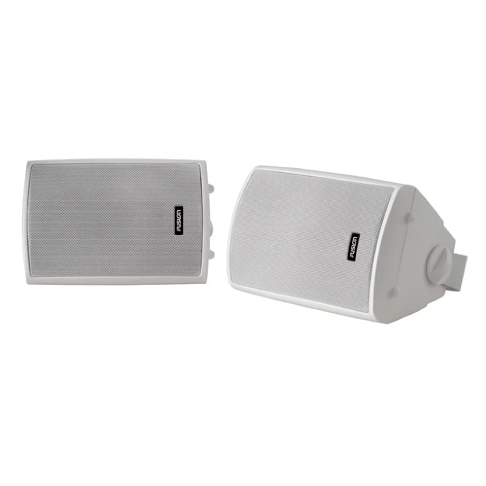 Fusion 2-Way Marine Box Speakers 4in 100W White Pair Pair of Fusion 4 inch 2-way marine box speakers in white with waterproof construction designed for boats yachts outdoor audio and marine entertainment systems