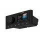 Angled view of Fusion MS-RA210 compact marine stereo receiver with rotary control colour screen and advanced marine entertainment features for boats and yachts