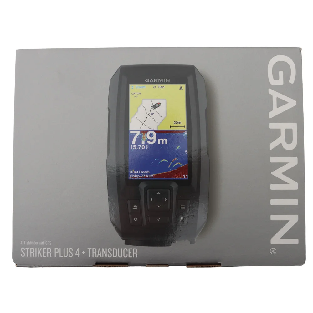 Garmin STRIKER Plus 4 fishfinder with built in GPS track plotter featuring bright color display for fishing boats kayaks and marine navigation
