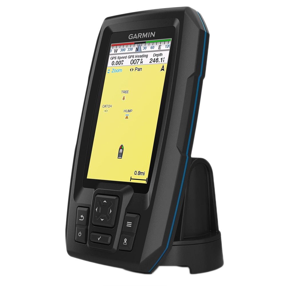 Garmin STRIKER Vivid 4cv fishfinder with CHIRP ClearVu sonar and GT20 TM transducer featuring vivid color display for boat and kayak fishing