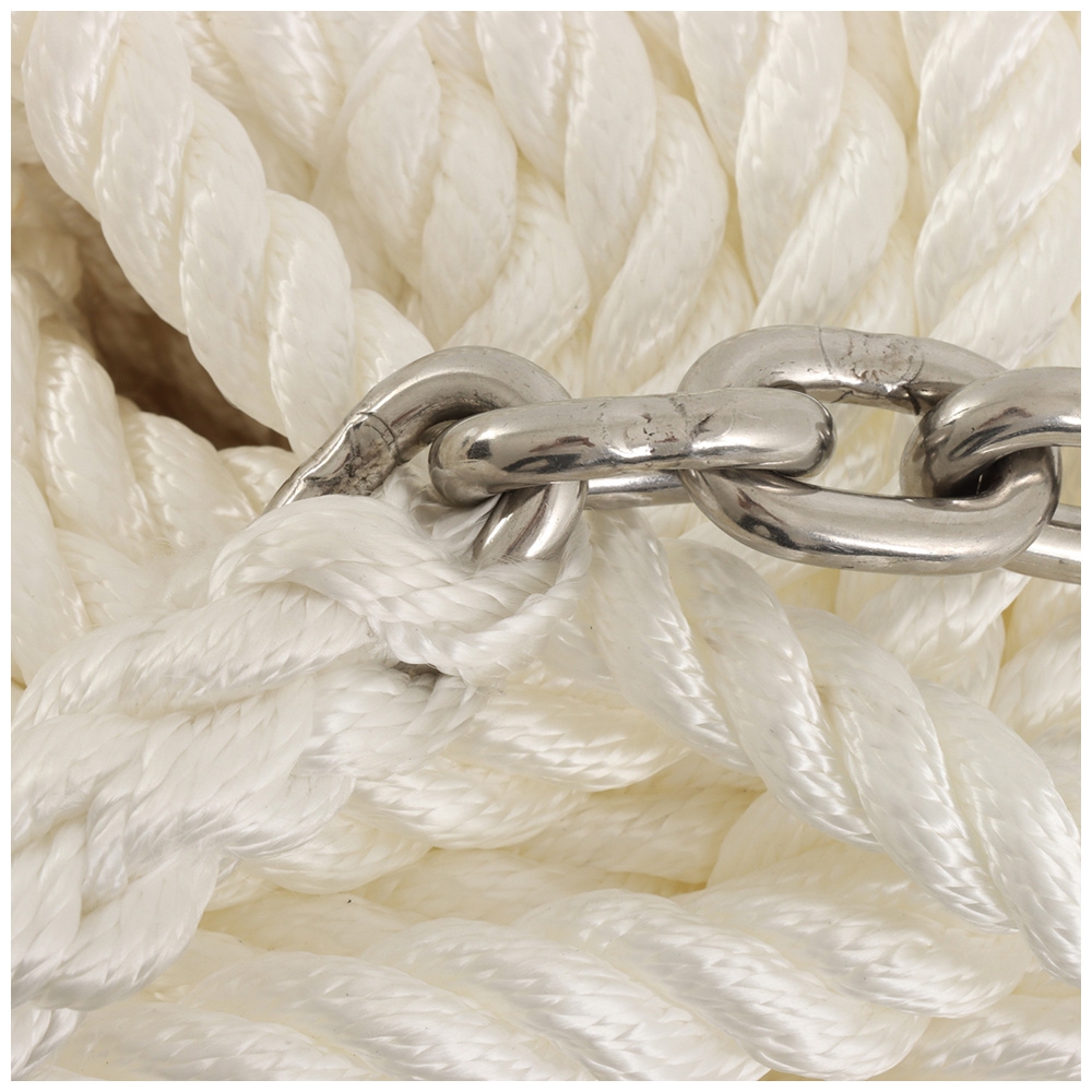 Abel 3-strand nylon anchor rope and galvanised anchor chain kit featuring 14mm white marine rope with 6mm galvanised chain for secure boat anchoring