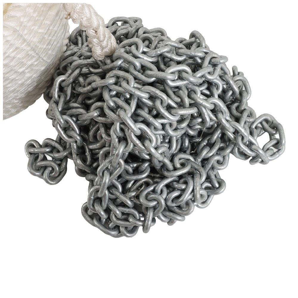 Abel heavy-duty 3-strand nylon anchor rope and galvanised chain kit featuring 24mm white marine rope with 12mm galvanised chain for large boat anchoring