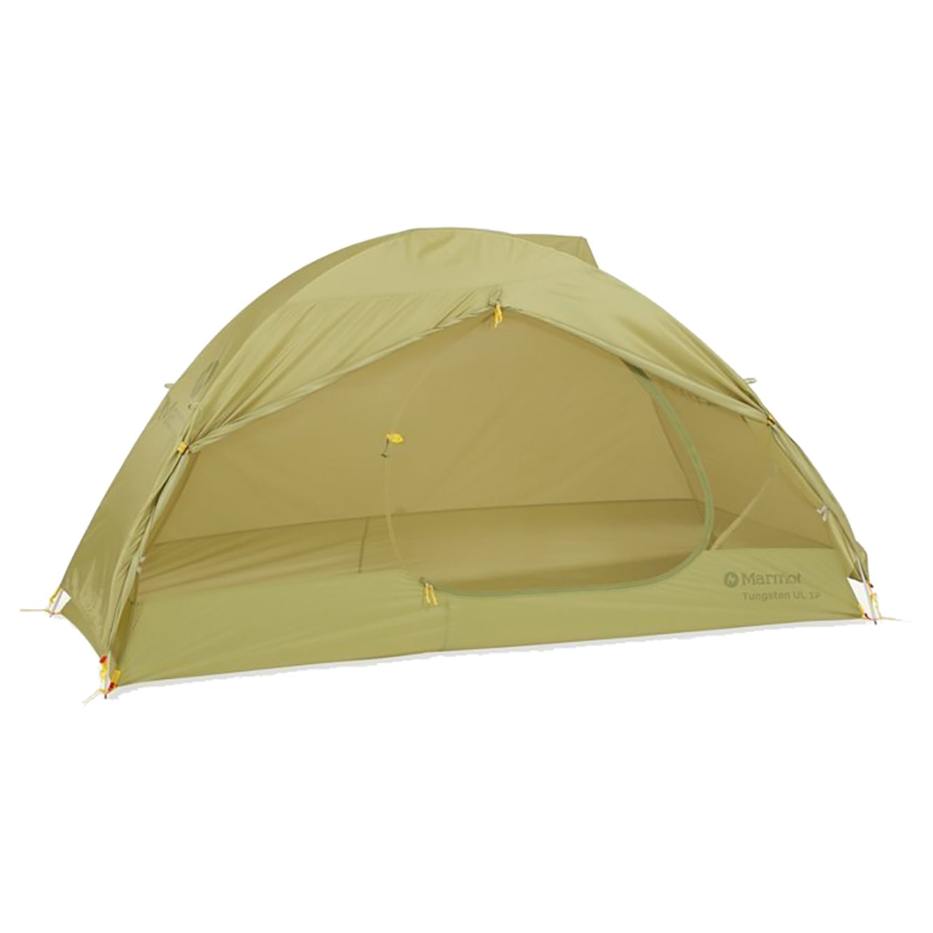 Marmot Tungsten Ultralight Solo Tent in Wasabi green colour featuring lightweight single-person backpacking tent design with vestibule and weather-resistant rainfly