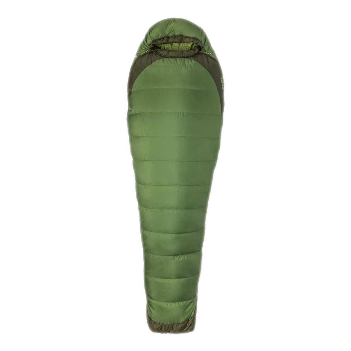 Marmot Trestles Elite Eco 30 mummy sleeping bag in vine green and forest colours featuring lightweight synthetic insulation for camping and backpacking in cool weather