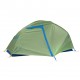 Marmot Tungsten 1-person camping tent in foliage green and dark azure blue featuring waterproof rainfly and vestibule for solo backpacking and hiking adventures