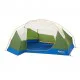 Marmot Limelight 2-person camping tent in foliage green and dark azure blue with waterproof rainfly designed for backpacking camping and outdoor adventures