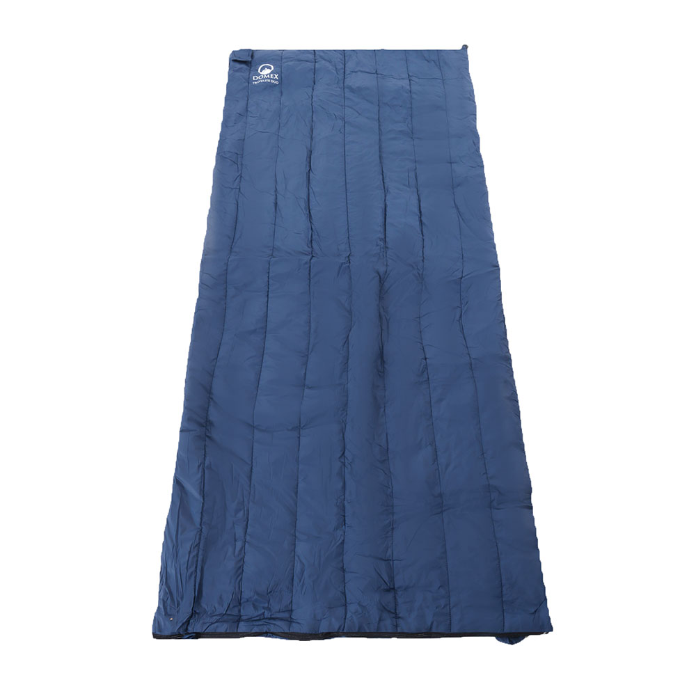 Blue Domex Travelite Duo lightweight sleeping bag laid flat for camping, backpacking, caravanning and outdoor travel use