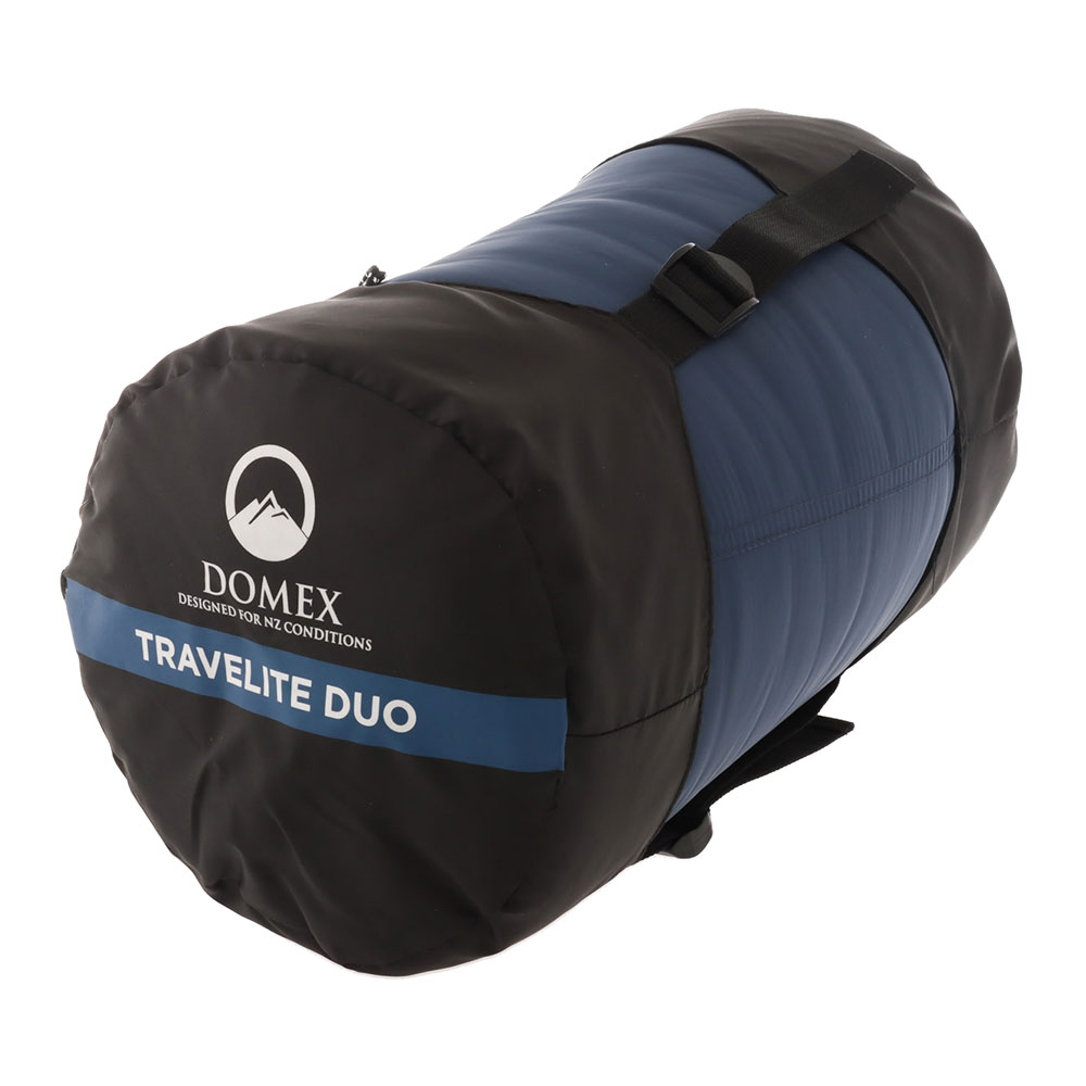 Compact carry bag for Domex Travelite Duo sleeping bag and blanket designed for easy transport during camping and travel