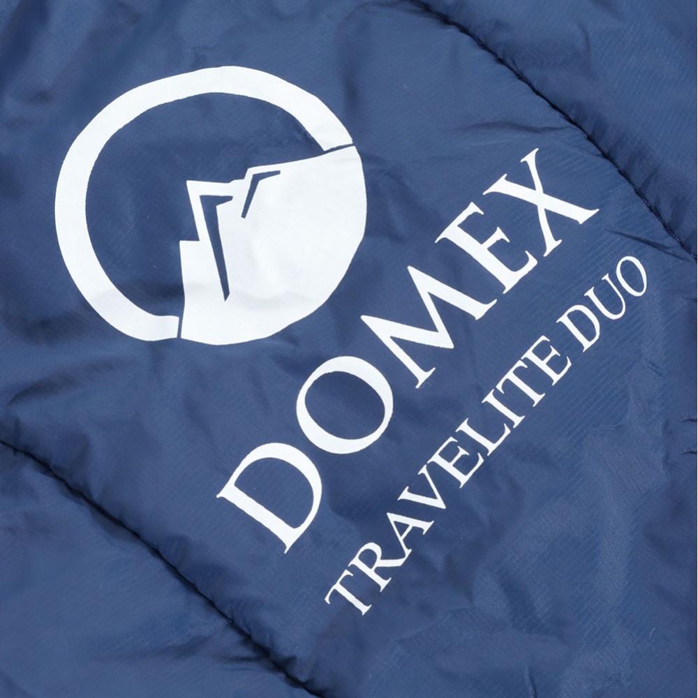 Domex Travelite Duo sleeping bag and blanket in blue with compact carry bag for camping, travel, hiking and outdoor adventures