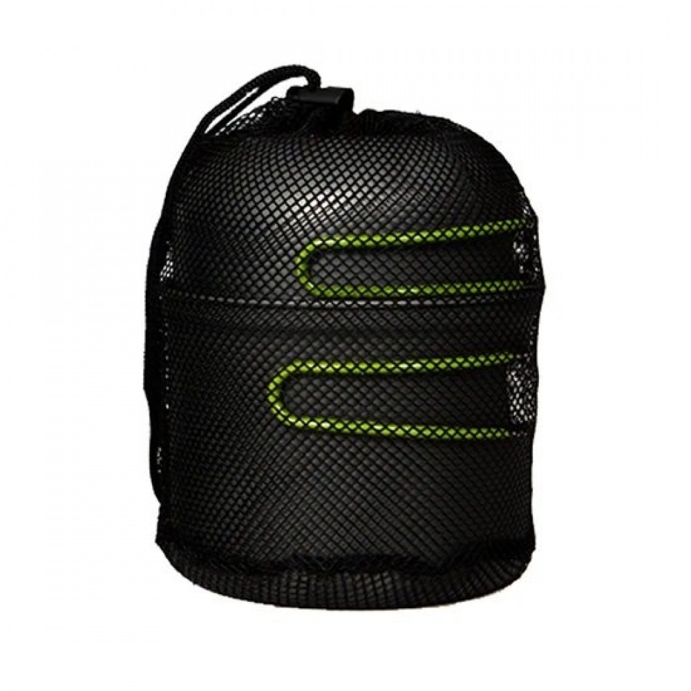 Compact Domex anodised billy pot set packed inside breathable mesh storage bag for easy transport during camping and backpacking