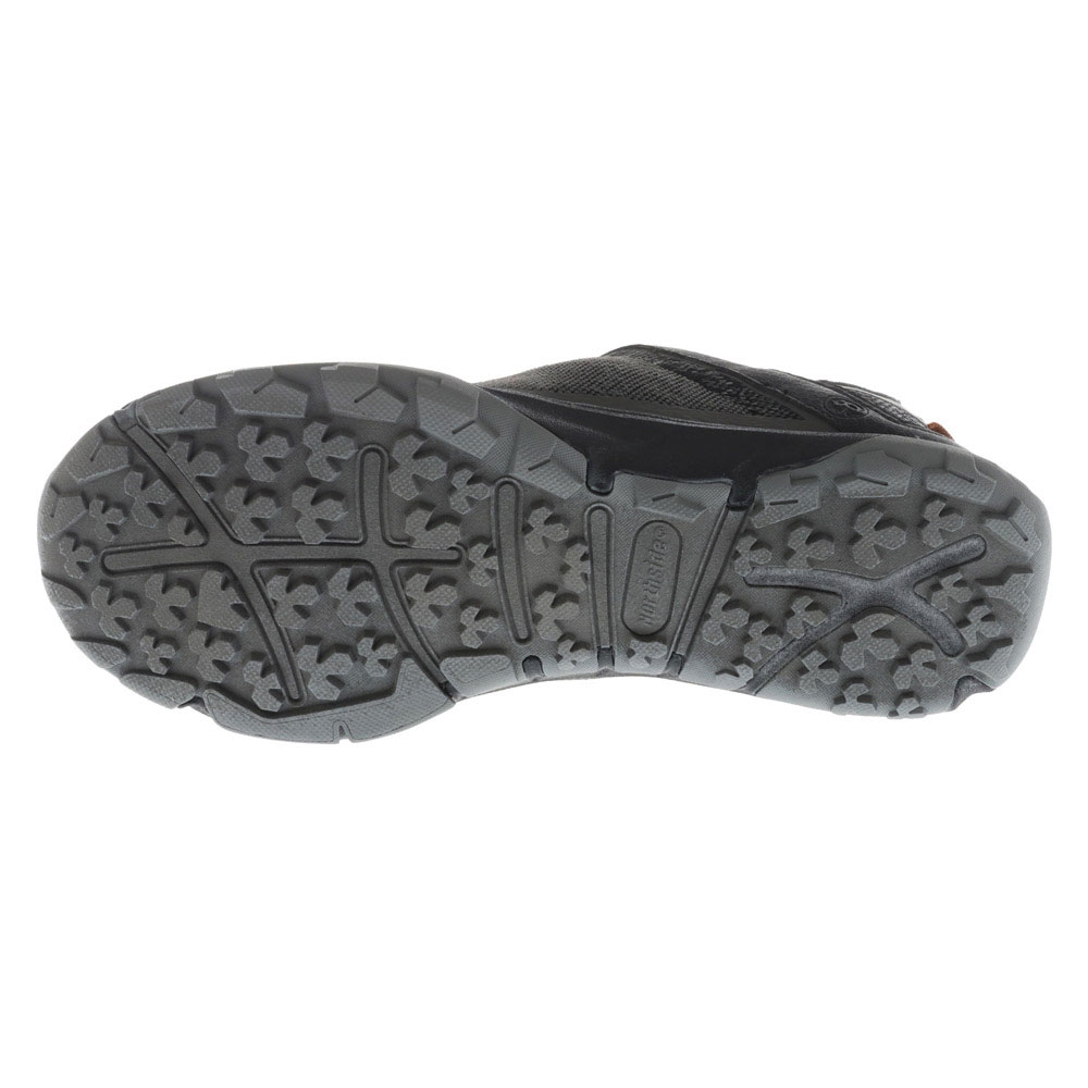 Northside Belmont Trek men’s hiking shoes in black and orange featuring lightweight breathable mesh construction flexible traction sole and durable outdoor trail design