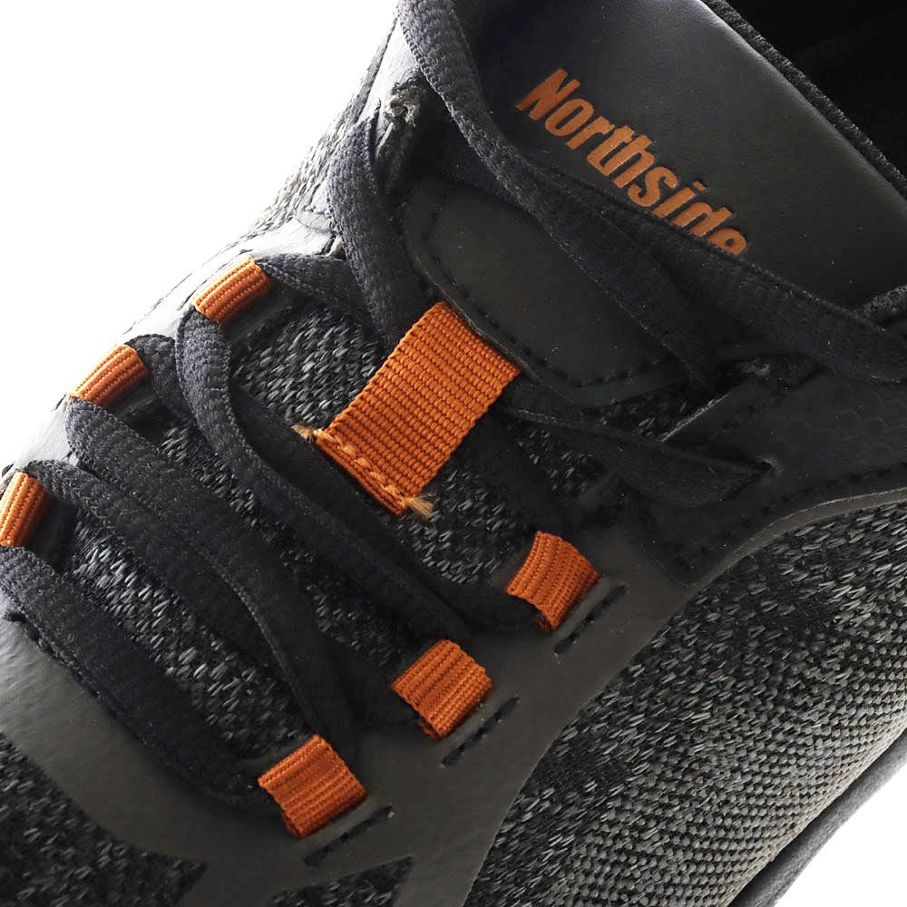 Northside Belmont Trek men’s hiking shoes in black and orange featuring lightweight breathable mesh construction flexible traction sole and durable outdoor trail design