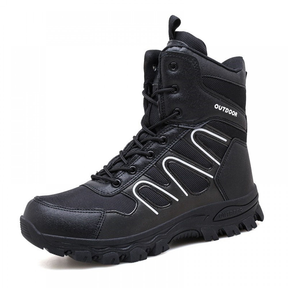 HIKEUP High-Top Men's Hiking Shoes in black with lace-up closure and durable rubber outsole