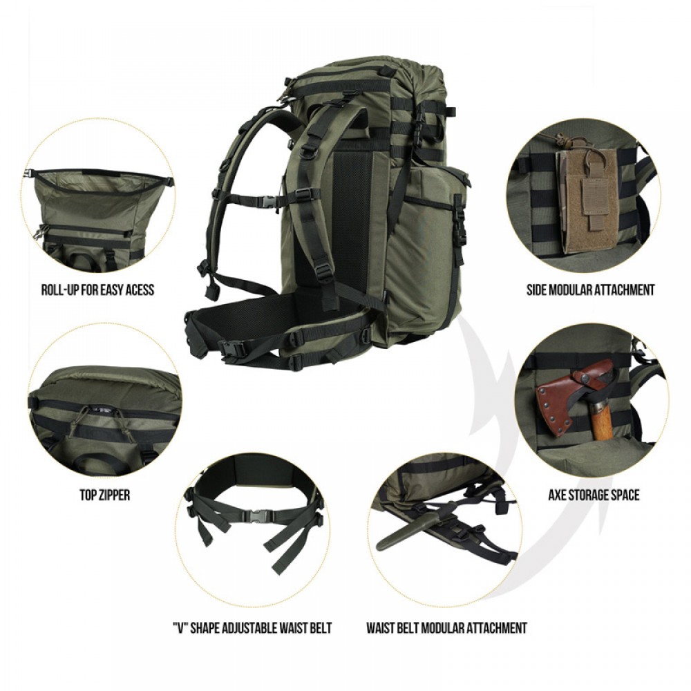OneTigris WILD ROCKET Bushcraft Pack in rugged terrain, showcasing its durable Cordura® nylon build and multiple compartments
