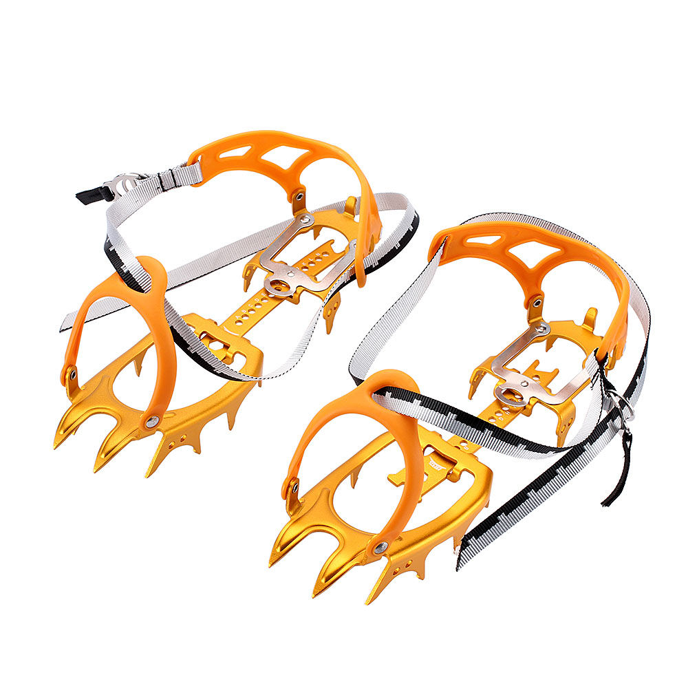 BRS-S3 Fourteen Teeth Walking Crampon in Blue and Orange, featuring durable aluminum alloy construction, ideal for icy and snowy terrains.