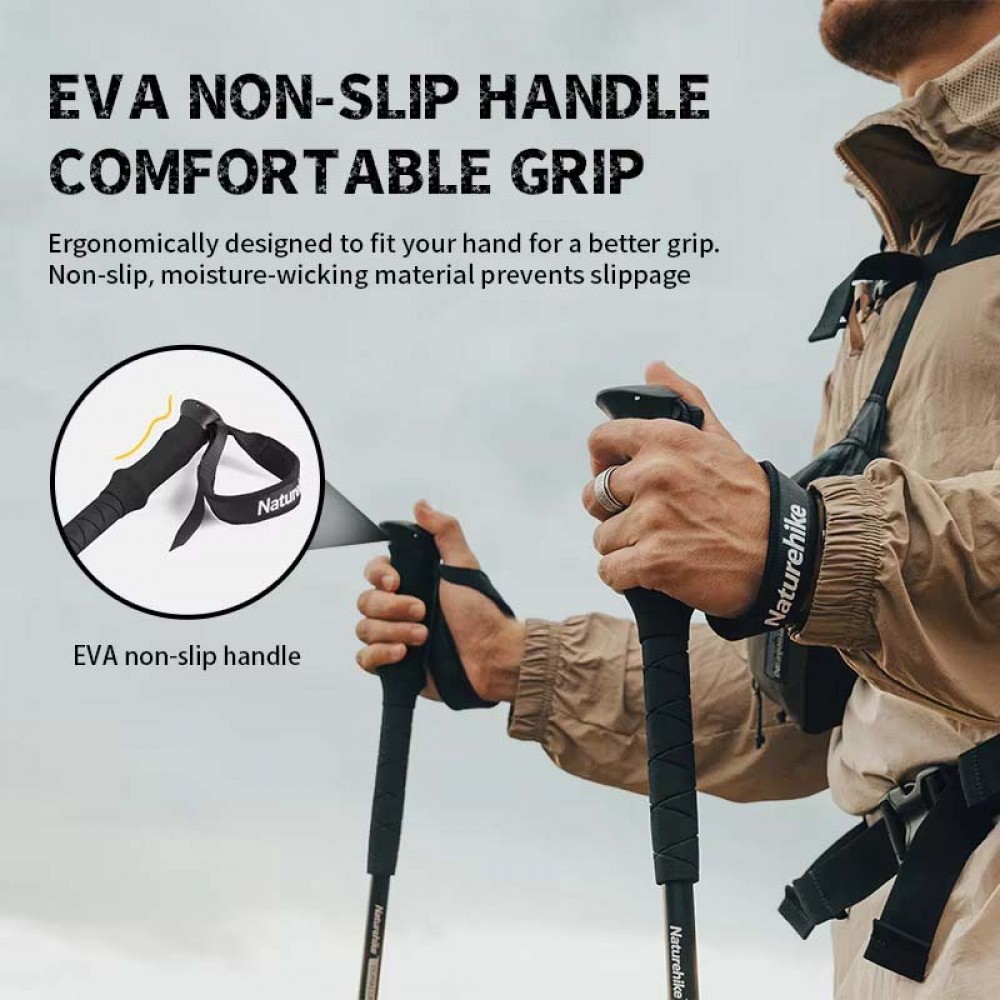 Ergonomic EVA Handle on Naturehike ST03 Hiking Poles Close-up of non-slip EVA grip on Naturehike trekking poles for comfortable hiking