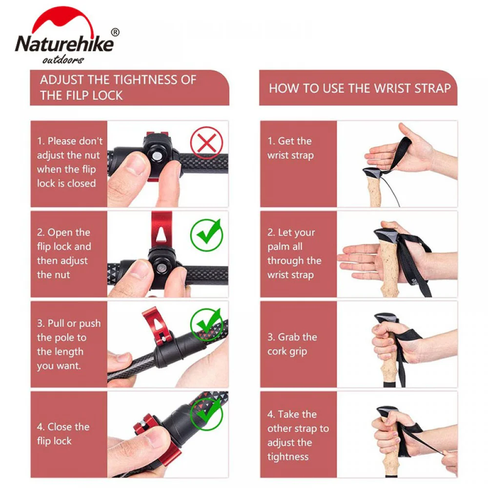 Naturehike Carbon Fiber Trekking Poles 2pcs Lightweight