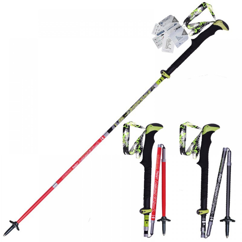 Pionner Carbon Fiber Trekking Poles in Red and Black, Adjustable and Lightweight with EVA Foam Handles and Carbon Tungsten Steel Tips